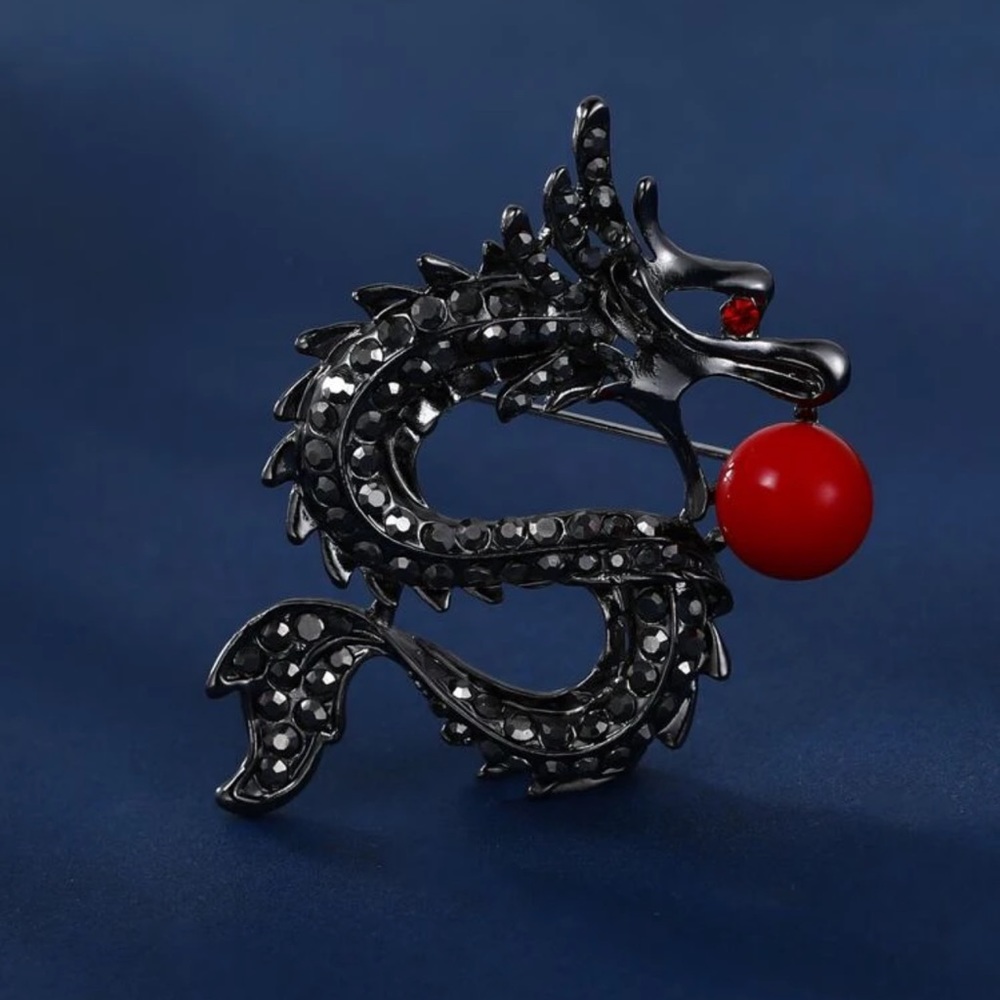 ๐ Awesome Rhinestone Chinese Dragon Brooch Pin ๐